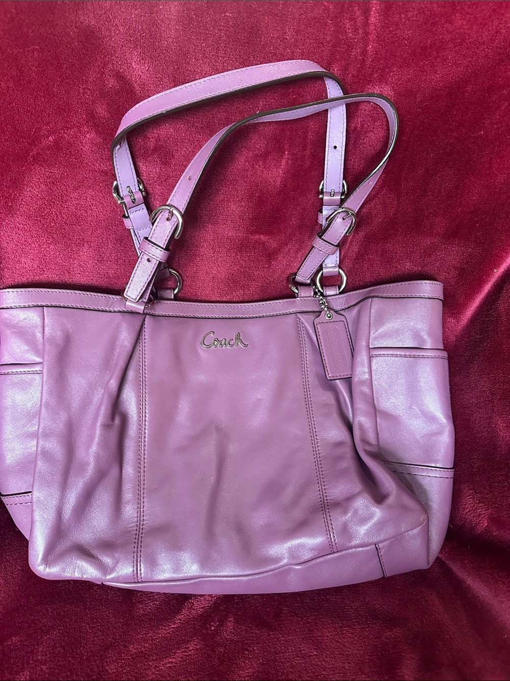 Coach Lavender Leather Shoulder Tote with Polished Hardware